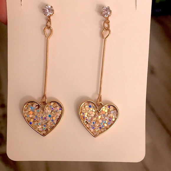Gorgeous crystal rhinestone + glitter heart💗drop earrings - Picture 7 of 8